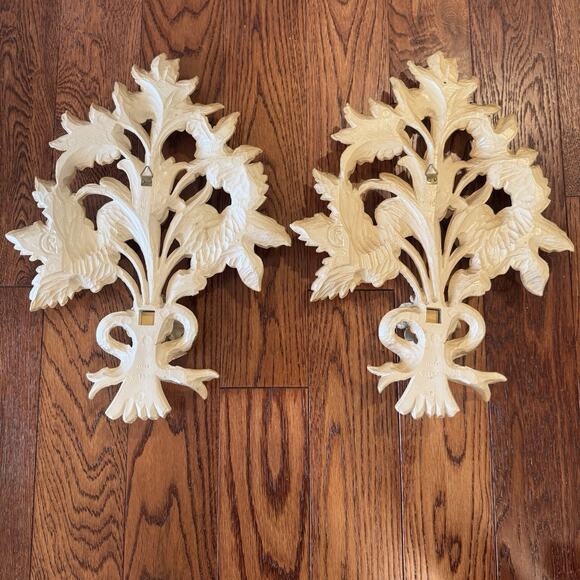 VTG Italian Euromarchi Floral Wall Hanging 3D Resin Cream Gold Guilded Italy - Picture 15 of 15